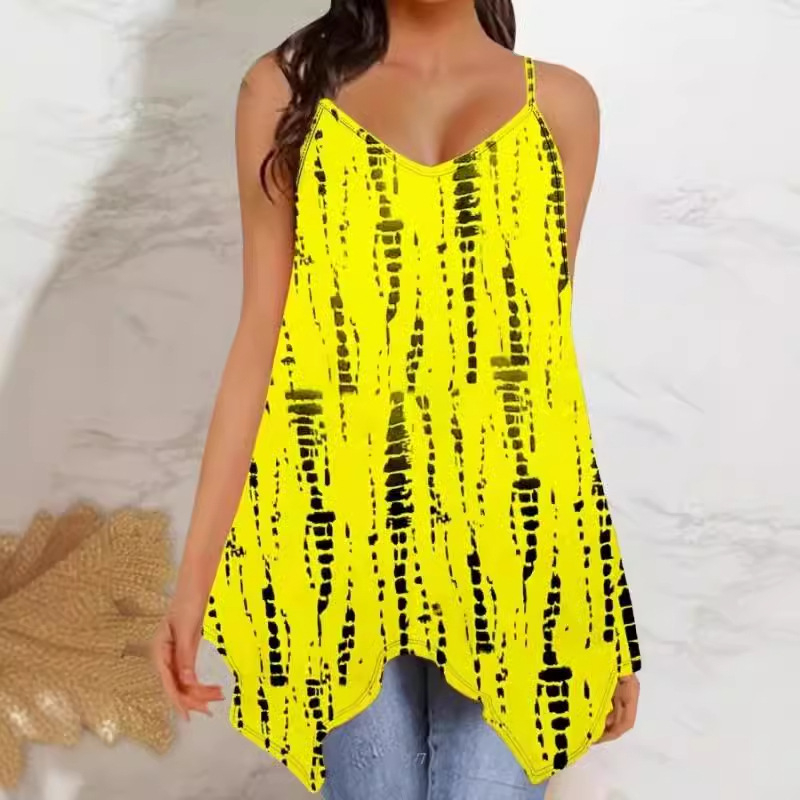 Moteriška be rankovių camisole su ranka pieštu raštu, pieno šilko audinys, poliesterio ir elastano mišinys, sling stilius, vasaros 2024 išleidimas