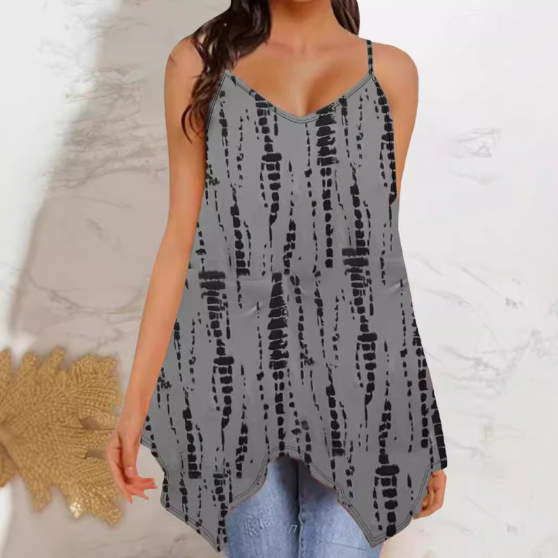 Moteriška be rankovių camisole su ranka pieštu raštu, pieno šilko audinys, poliesterio ir elastano mišinys, sling stilius, vasaros 2024 išleidimas