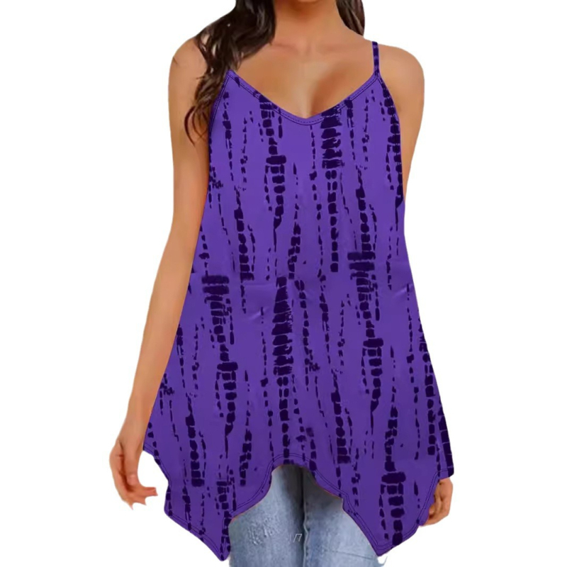 Moteriška be rankovių camisole su ranka pieštu raštu, pieno šilko audinys, poliesterio ir elastano mišinys, sling stilius, vasaros 2024 išleidimas