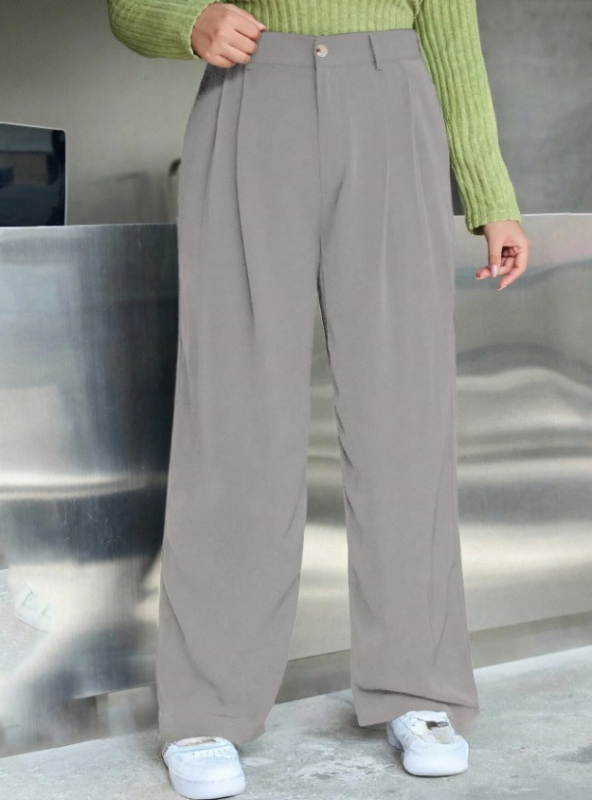 Moteriški aukšto liemens tiesaus kirpimo kelnes iš poliesterio audinio su užtrauktuku, vidutinio storio