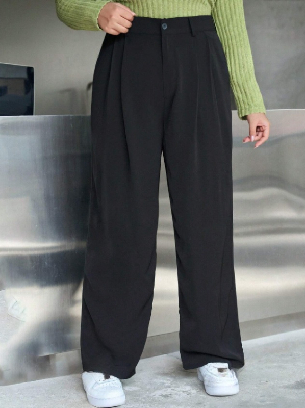 Moteriški aukšto liemens tiesaus kirpimo kelnes iš poliesterio audinio su užtrauktuku, vidutinio storio