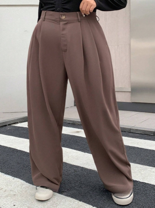 Moteriški aukšto liemens tiesaus kirpimo kelnes iš poliesterio audinio su užtrauktuku, vidutinio storio