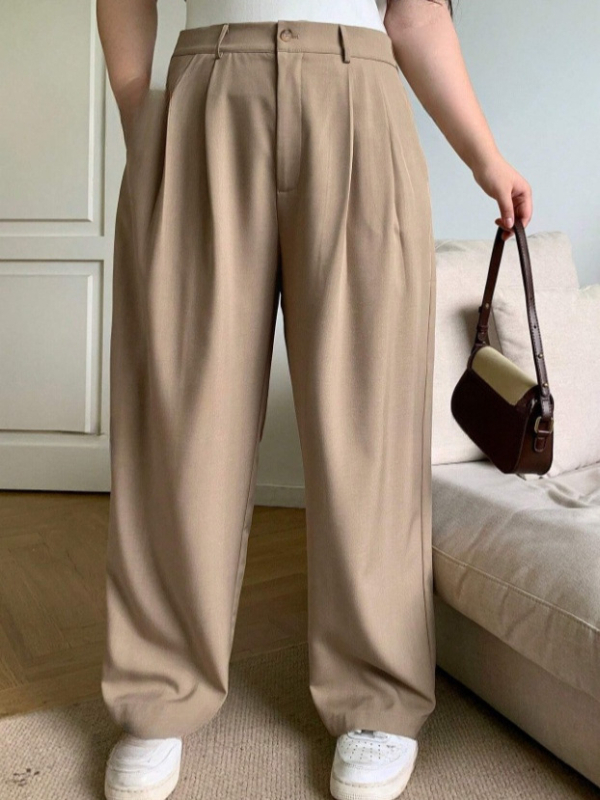 Moteriški aukšto liemens tiesaus kirpimo kelnes iš poliesterio audinio su užtrauktuku, vidutinio storio