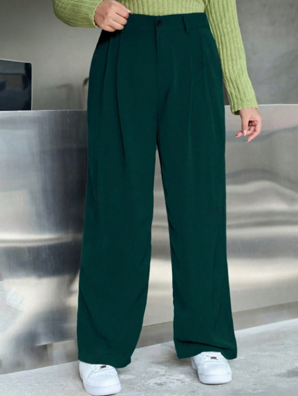 Moteriški aukšto liemens tiesaus kirpimo kelnes iš poliesterio audinio su užtrauktuku, vidutinio storio