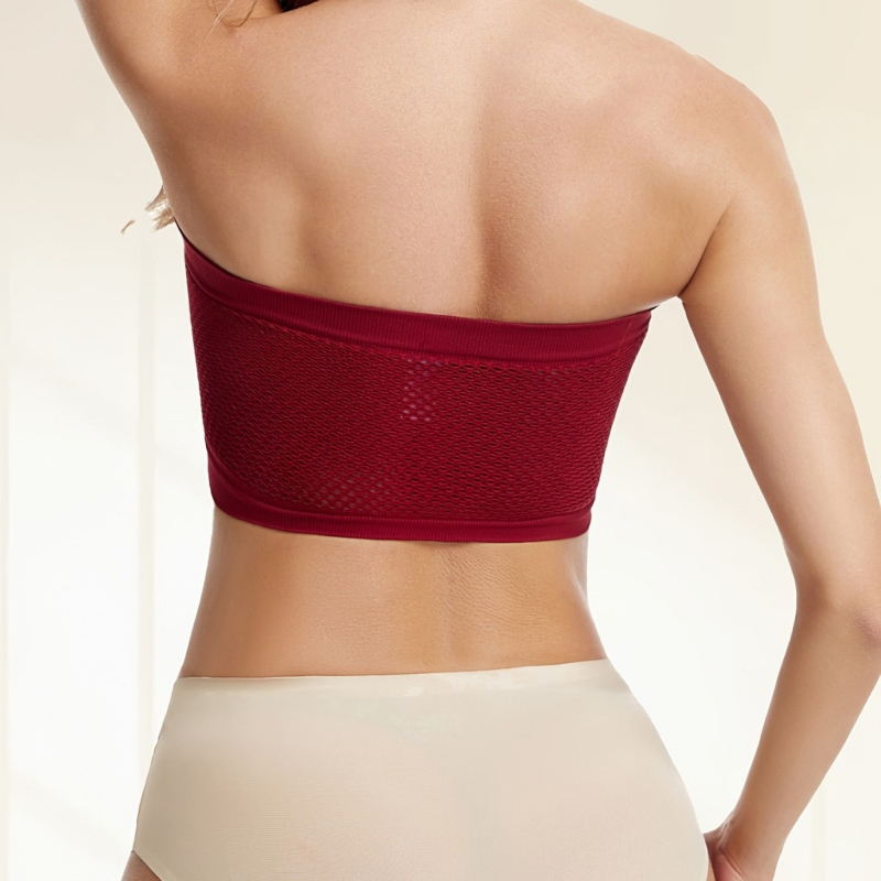 Потник без презрамки с корсетен стил – дишащ найлонов плат 80–90%, безшевен, ултра тънки оформени чашки, пълни чашки