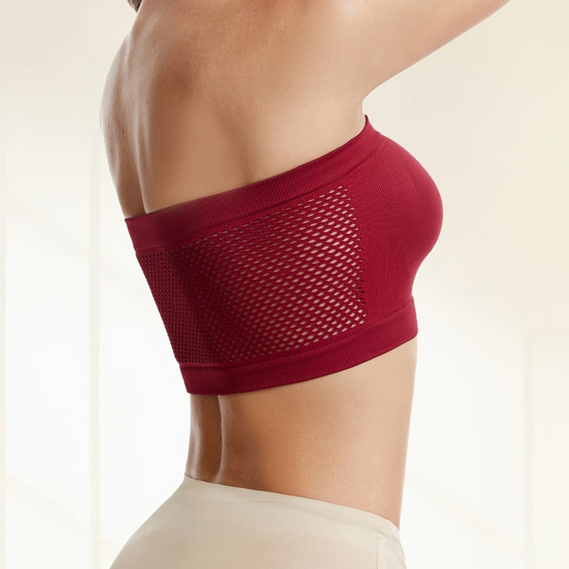 Потник без презрамки с корсетен стил – дишащ найлонов плат 80–90%, безшевен, ултра тънки оформени чашки, пълни чашки