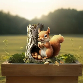 Εξωτερική διακόσμηση κήπου: γλάστρα με σκίουρο, ακρυλικό, εκτύπωση