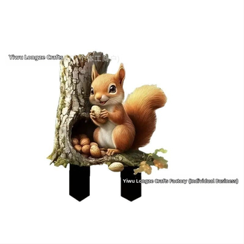 Εξωτερική διακόσμηση κήπου: γλάστρα με σκίουρο, ακρυλικό, εκτύπωση