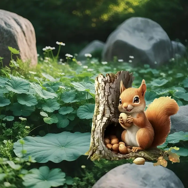 Εξωτερική διακόσμηση κήπου: γλάστρα με σκίουρο, ακρυλικό, εκτύπωση