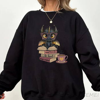 Суитшърт с драконов принт, кръгло деколте, дълги ръкави, свободна кройка, полиестер 96%+, странични джобове