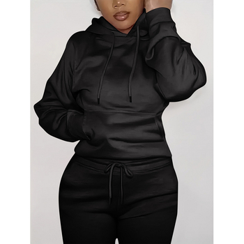 Δύο τεμάχια σετ φούτερ με κουκούλα και τσέπη, εκτύπωση με κείμενο, πολυεστέρας, μακριά μανίκια