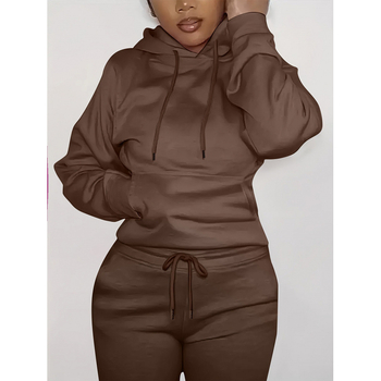 Δύο τεμάχια σετ φούτερ με κουκούλα και τσέπη, εκτύπωση με κείμενο, πολυεστέρας, μακριά μανίκια