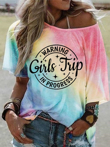 Μπλουζάκι από πολυεστέρα με εκτύπωση γραμμάτων/αριθμών, χαλαρή γραμμή, μανίκι ½, crew neck