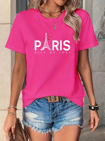 T-shirt από πολυεστέρα με 3D εκτύπωση, στρογγυλός λαιμός, κοντές μανίκες, ZVZVMW, Άνοιξη 2025