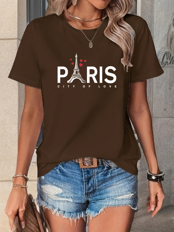 T-shirt από πολυεστέρα με 3D εκτύπωση, στρογγυλός λαιμός, κοντές μανίκες, ZVZVMW, Άνοιξη 2025