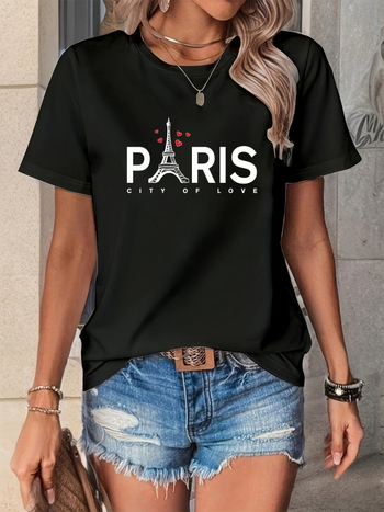 T-shirt από πολυεστέρα με 3D εκτύπωση, στρογγυλός λαιμός, κοντές μανίκες, ZVZVMW, Άνοιξη 2025