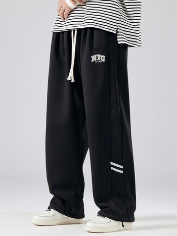 Pantaloni sport casual largi pentru bărbați, croi drept, talie medie, 95% poliester, broderie