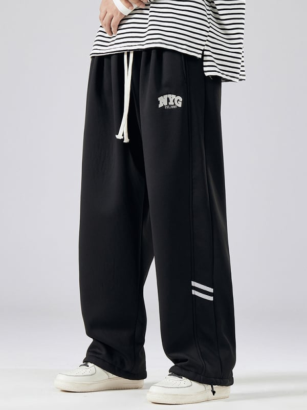 Pantaloni sport casual largi pentru bărbați, croi drept, talie medie, 95% poliester, broderie