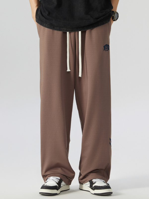 Pantaloni sport casual largi pentru bărbați, croi drept, talie medie, 95% poliester, broderie