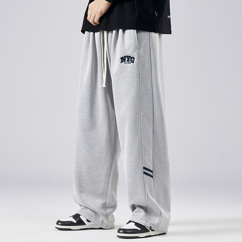 Pantaloni sport casual largi pentru bărbați, croi drept, talie medie, 95% poliester, broderie