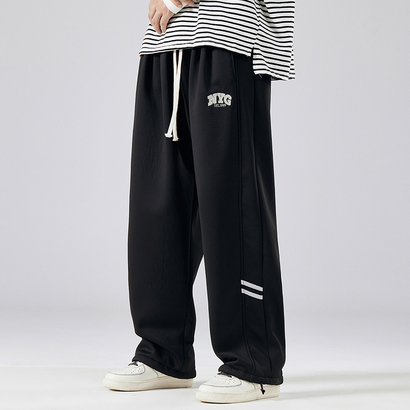 Pantaloni sport casual largi pentru bărbați, croi drept, talie medie, 95% poliester, broderie