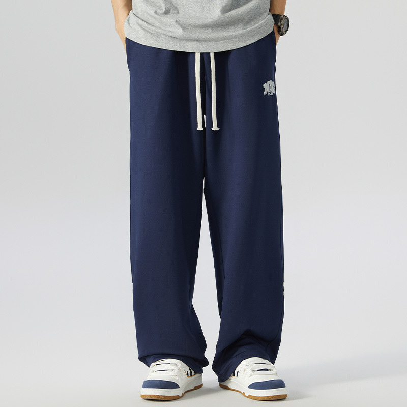 Pantaloni sport casual largi pentru bărbați, croi drept, talie medie, 95% poliester, broderie