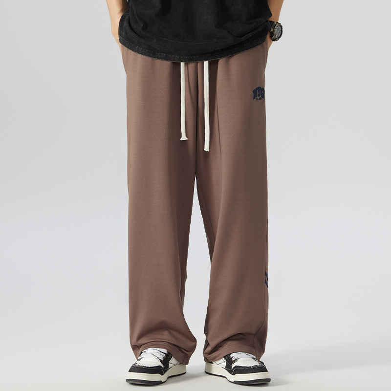 Pantaloni sport casual largi pentru bărbați, croi drept, talie medie, 95% poliester, broderie