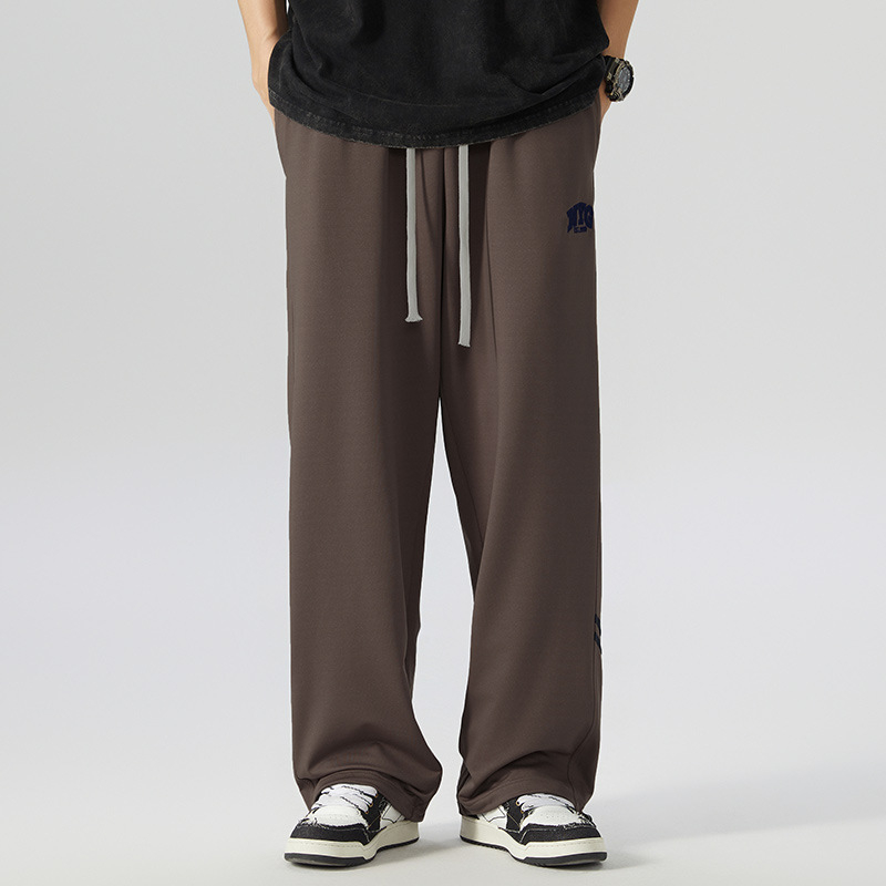 Pantaloni sport casual largi pentru bărbați, croi drept, talie medie, 95% poliester, broderie