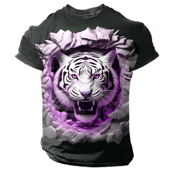 Majica s grafikom tigra, 3D ispis, okrugli izrez, kratki rukav, poliester