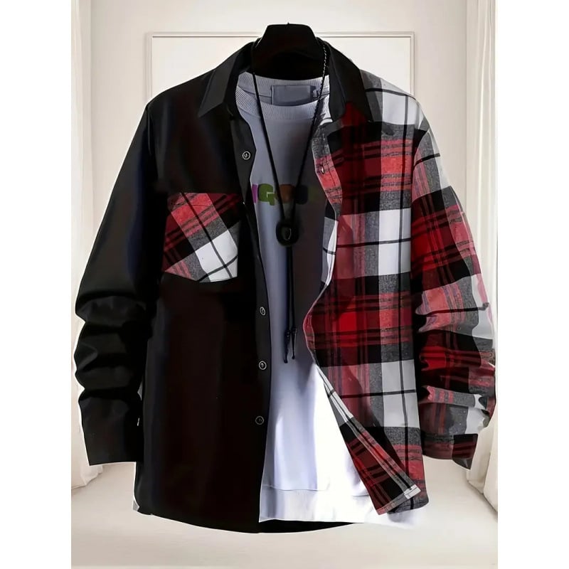 Vyriški Cotton-Blend languoti marškiniai su apykakle Lapel, ilgos rankovės, prigludęs kirpimas