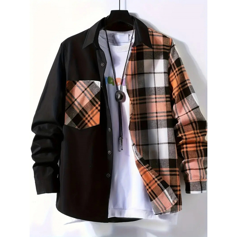 Vyriški Cotton-Blend languoti marškiniai su apykakle Lapel, ilgos rankovės, prigludęs kirpimas