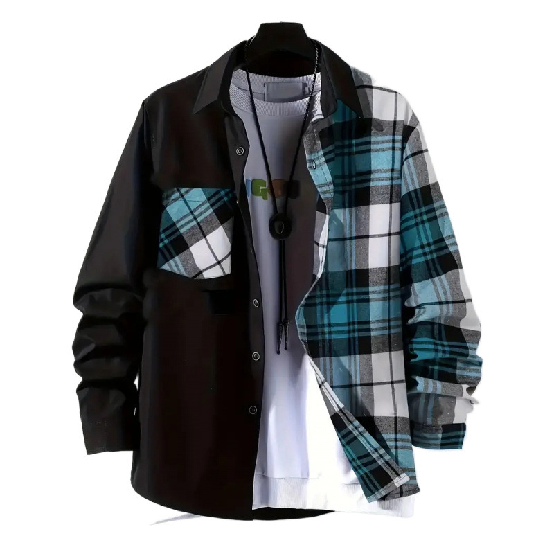 Vyriški Cotton-Blend languoti marškiniai su apykakle Lapel, ilgos rankovės, prigludęs kirpimas