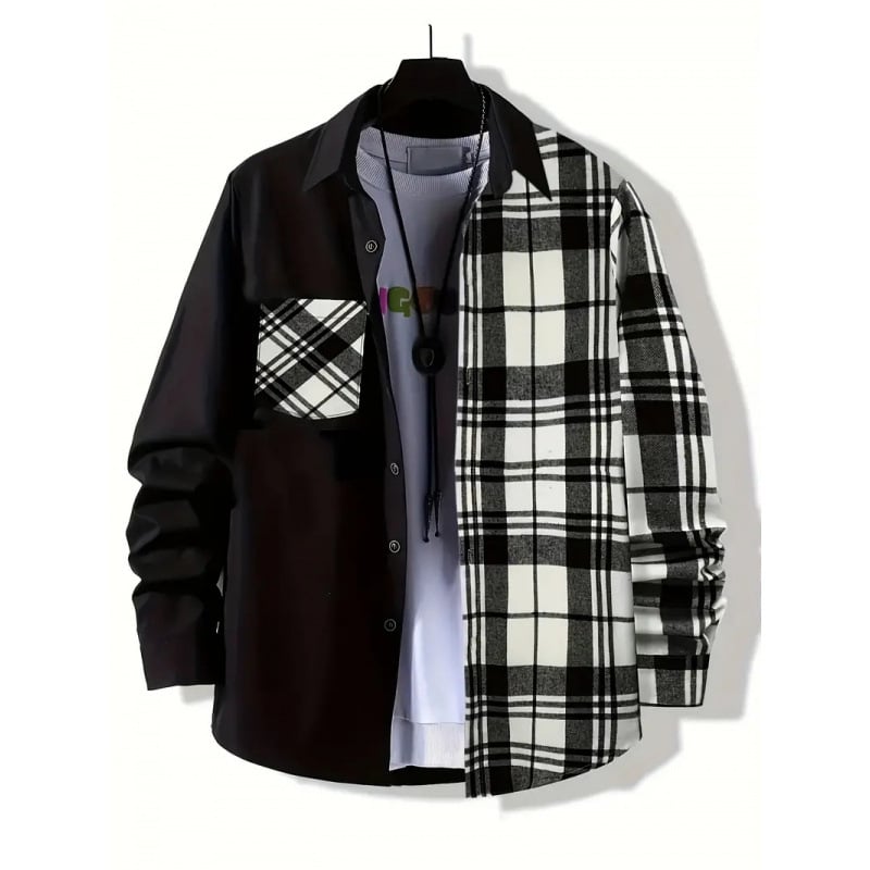 Vyriški Cotton-Blend languoti marškiniai su apykakle Lapel, ilgos rankovės, prigludęs kirpimas