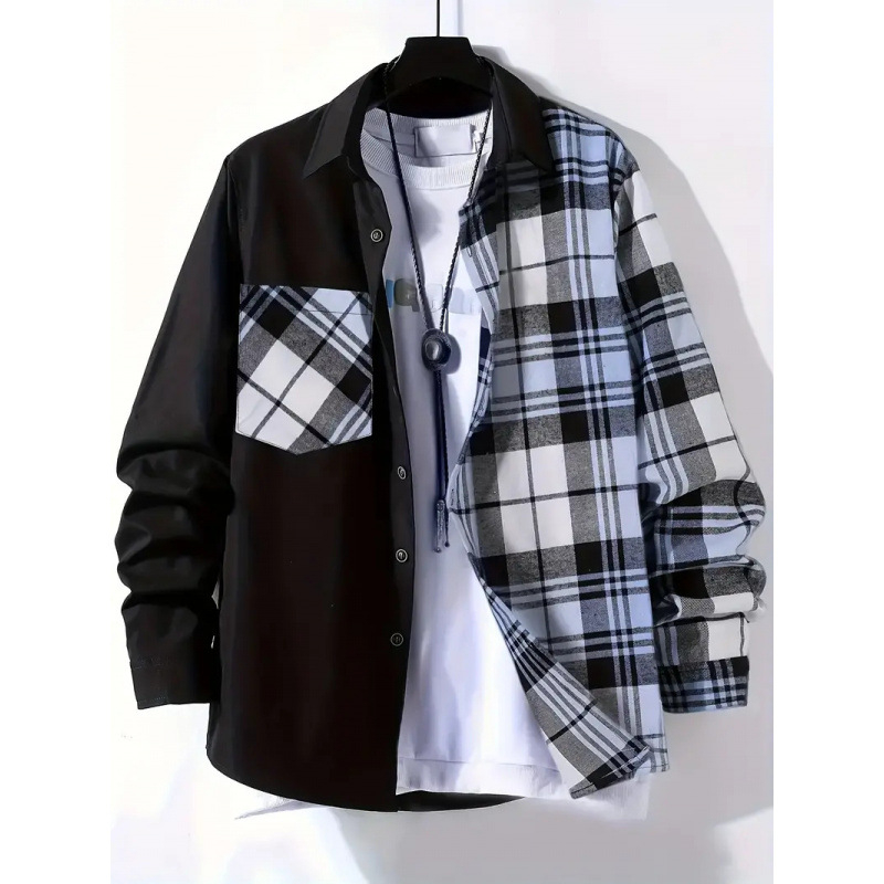 Vyriški Cotton-Blend languoti marškiniai su apykakle Lapel, ilgos rankovės, prigludęs kirpimas