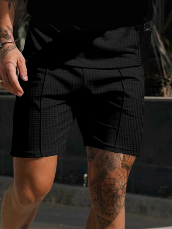 Ανδρικά αθλητικά σορτς – ύφασμα βάφλα, 95% πολυεστέρας, μικροελαστικότητα, ευθεία κοπή