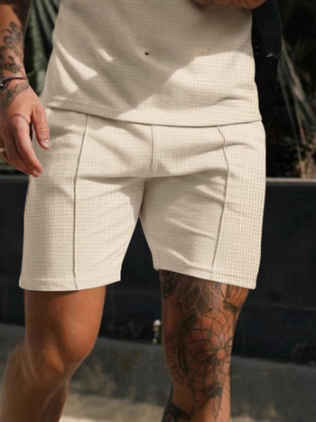 Ανδρικά αθλητικά σορτς – ύφασμα βάφλα, 95% πολυεστέρας, μικροελαστικότητα, ευθεία κοπή