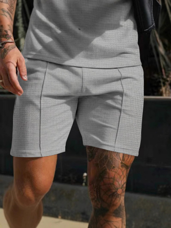 Ανδρικά αθλητικά σορτς – ύφασμα βάφλα, 95% πολυεστέρας, μικροελαστικότητα, ευθεία κοπή