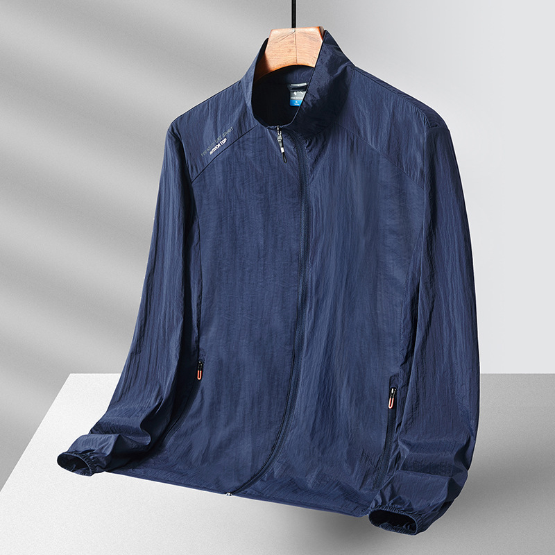 Unisex μπουφάν προστασίας από τον ήλιο με κουκούλα, ελεύθερη γραμμή, ψηλός γιακά, τσέπες με φερμουάρ, ελαφριά ανάμιξη συνθετικών ινών για υπαίθρια αθλήματα