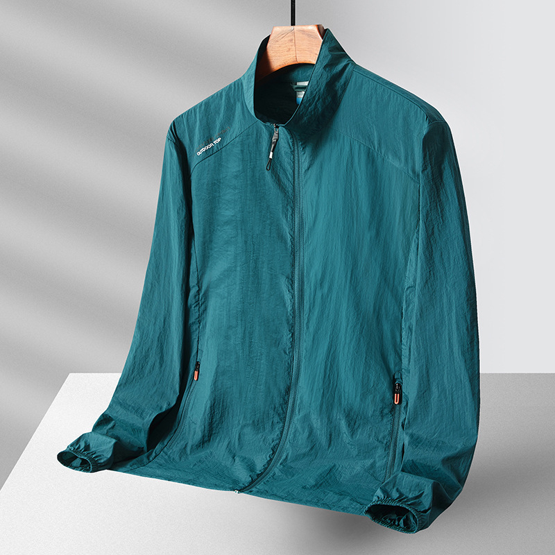 Unisex μπουφάν προστασίας από τον ήλιο με κουκούλα, ελεύθερη γραμμή, ψηλός γιακά, τσέπες με φερμουάρ, ελαφριά ανάμιξη συνθετικών ινών για υπαίθρια αθλήματα