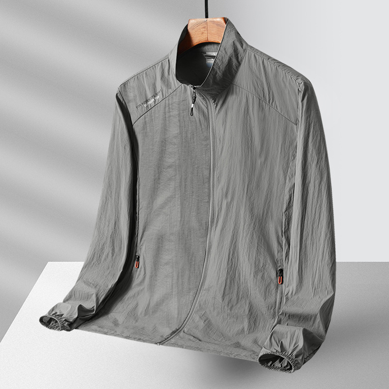 Unisex μπουφάν προστασίας από τον ήλιο με κουκούλα, ελεύθερη γραμμή, ψηλός γιακά, τσέπες με φερμουάρ, ελαφριά ανάμιξη συνθετικών ινών για υπαίθρια αθλήματα