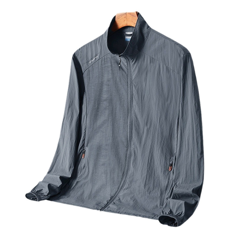 Unisex μπουφάν προστασίας από τον ήλιο με κουκούλα, ελεύθερη γραμμή, ψηλός γιακά, τσέπες με φερμουάρ, ελαφριά ανάμιξη συνθετικών ινών για υπαίθρια αθλήματα