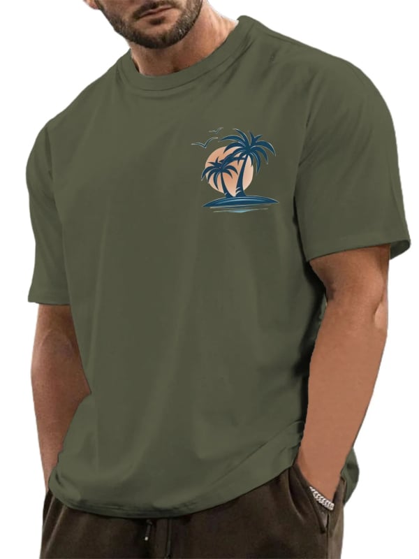 Tricou bărbați cu imprimeu palmier, croială lejeră, mâneci scurte, poliester 96%