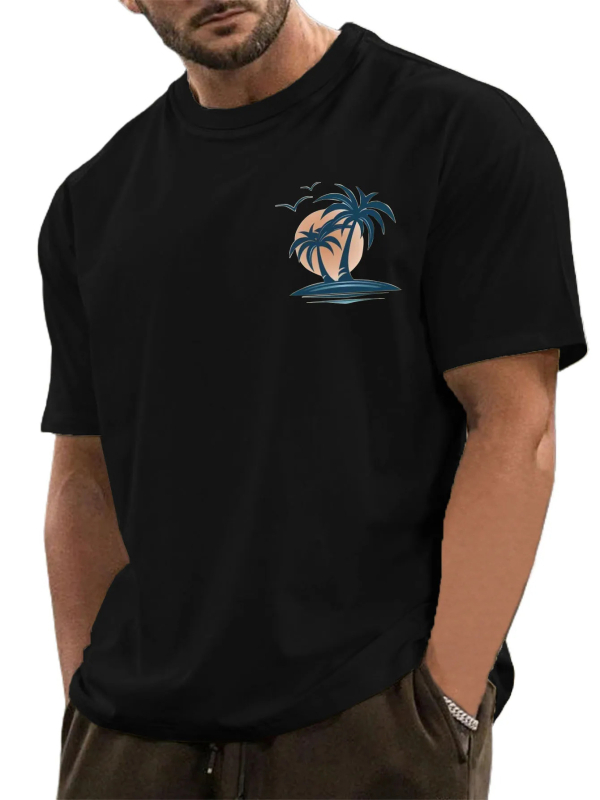 Tricou bărbați cu imprimeu palmier, croială lejeră, mâneci scurte, poliester 96%