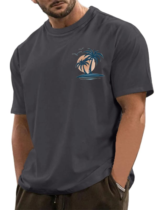 Tricou bărbați cu imprimeu palmier, croială lejeră, mâneci scurte, poliester 96%