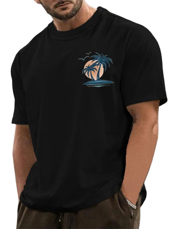 Tricou bărbați cu imprimeu palmier, croială lejeră, mâneci scurte, poliester 96%