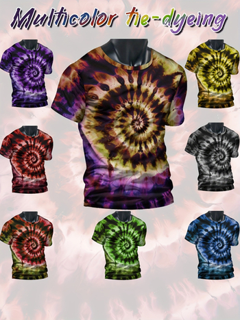 Ανδρικό T‑shirt με κοντά μανίκια και στρογγυλή λαιμόκοψη, Rainbow Swirl 3D ψηφιακή εκτύπωση, πολυεστέρας, χαλαρή γραμμή, καλοκαίρι, απομάκρυνση υγρασίας
