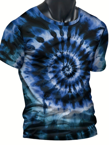 Ανδρικό T‑shirt με κοντά μανίκια και στρογγυλή λαιμόκοψη, Rainbow Swirl 3D ψηφιακή εκτύπωση, πολυεστέρας, χαλαρή γραμμή, καλοκαίρι, απομάκρυνση υγρασίας