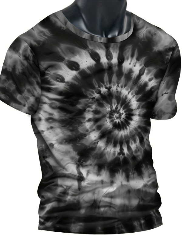 Tricou bărbătesc cu guler rotund, mâneci scurte, imprimeu Rainbow Swirl 3D digital, poliester, croială lejeră, vară, elimină umezeala