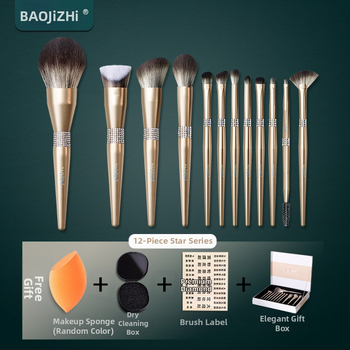 Σετ 12 πινέλων μακιγιάζ με συνθετικές τρίχες, ξύλινες λαβές, μακριές λαβές, σε κουτί