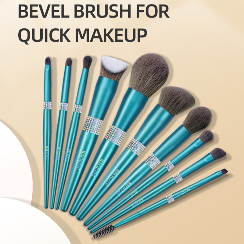 Σετ 12 πινέλων μακιγιάζ με συνθετικές τρίχες, ξύλινες λαβές, μακριές λαβές, σε κουτί